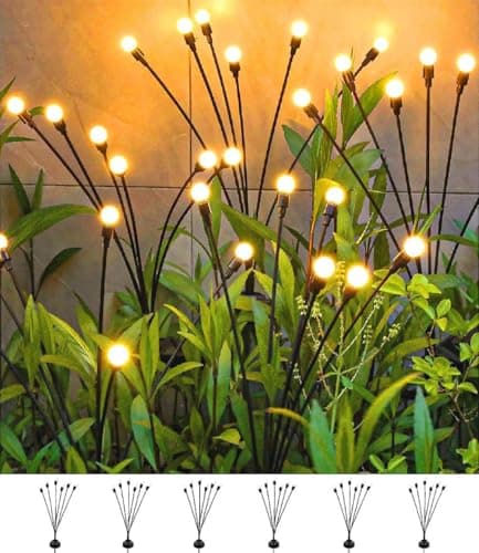 SIOTMERA 6 Count Solar Lights Outdoor Waterproof IPX5, Solar Garden Lights, Wind Swaying Firefly Lights, Christmas Lights Outdoor, for Yard Lawn Pathway Decoration Lighting, WarmYellow