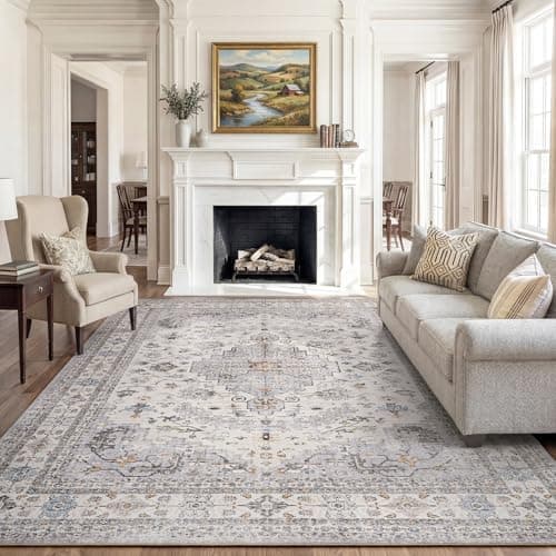 10x14 Area Rug for Living Room-Rugs for Bedroom Dining Room Office Rug Large Carpet Washable Mat Vintage Traditional Non Slip Retro Grey