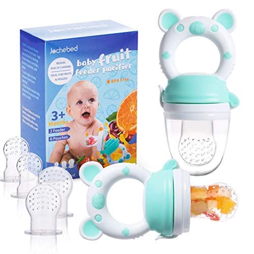 Baby Fruit Food Feeder Pacifier - Fresh Food Feeder, Infant Fruit Teething Teether Toy for 10-36 Months, 6 Pcs Silicone Pouches for Toddlers & Kids & Babies, 2-Pack (Cyan)