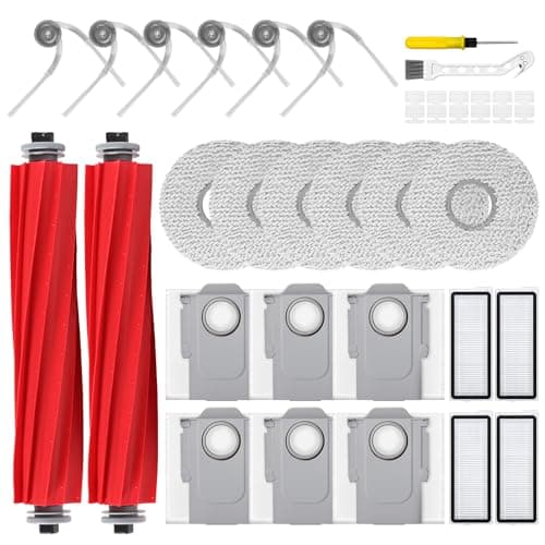 32 Pcs QV 35A Replacement Accessories Compatible with Roborock Qrevo S Pro/QV 35A / QV 35S Robot Vacuum, 2 Mainbrushes, 6 Scent Tablets, 4 HEPA Filters, 6 Dust Bags, 6 Mop Pads, 6 Side Brushes