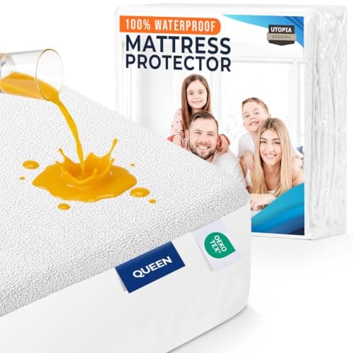 Utopia Bedding Waterproof Mattress Protector Queen Size, Premium Terry Mattress Cover 200 GSM, Breathable, Fitted Style with Stretchable Pockets (White)