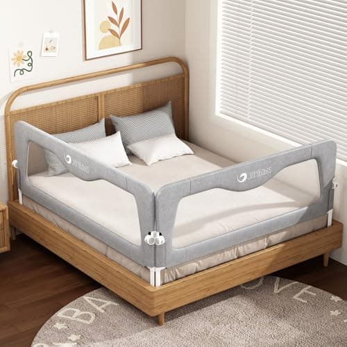 Jinrobabes 2 Pack Bed Rails for Toddlers, Swing Down Foldable Baby Bed Rail Guard with Height Adjustable Design for King Queen Full Twin and Bunk Beds (Grey, 2 Pack-Full(1 * 54"+1 * 75"))