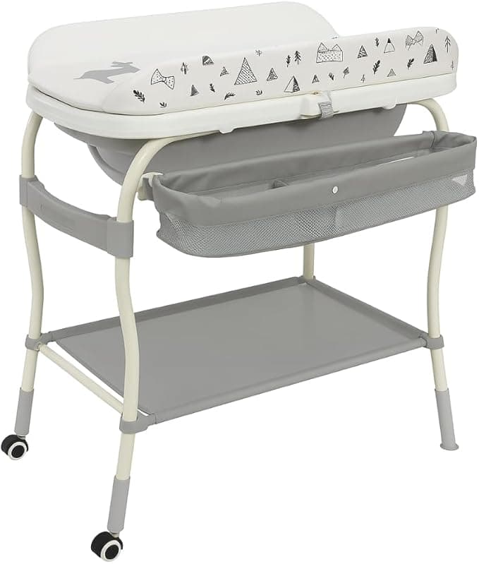 LiftNest 2-in-1 Baby Bathtub with Changing Table and Stand, Storage Basket and Tray, Waterproof Design, Adjustable Height, Water Temperature reader, Base Wheels with Wheel Locks (Without Bath Pillow)