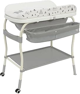 LiftNest 2-in-1 Baby Bathtub with Changing Table and Stand, Storage Basket and Tray, Waterproof Design, Adjustable Height, Water Temperature reader, Base Wheels with Wheel Locks (Without Bath Pillow)