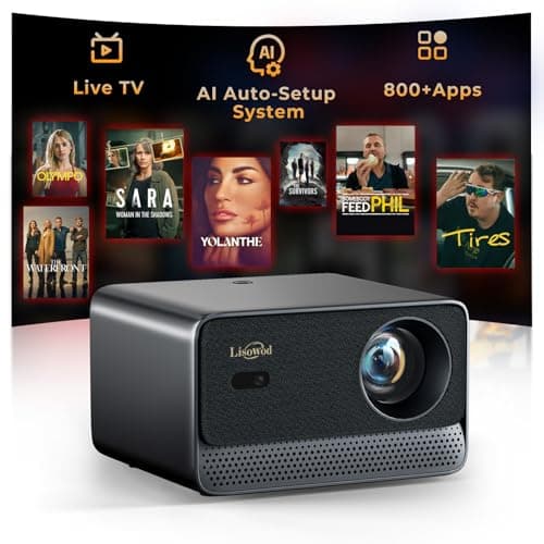 Projector [1500 Brightness & Official Apps & AI Auto Focus] Smart Projector 4K Supported, 35W Dolby & WiFi6 & BT5.2, Lisowod L03Pro Native 1080P Portable Outdoor Projecteur for Camping & Home Theater