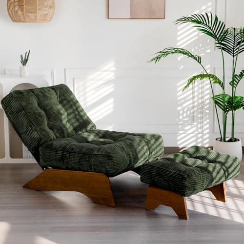 MAXYOYO Accent Chair with Ottoman Adjustable Backrest, Tufted Living Room Chair Upholstered Lounge with Footrest Set, Cozy Recliner Chair for Reading Room, Green