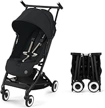 CYBEX Libelle Travel Stroller - Carry-On Compliant, Ultra-Compact & Lightweight (13.7 lbs), Easy & Compact Fold, One-Pull Harness, Adjustable Recline, Travel System Ready – Magic Black/Black Frame