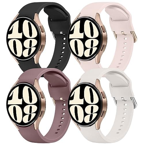 Mugust Bands Compatible with Samsung Galaxy Watch 6 / 5 / 4 Band 40mm 44mm, Galaxy Watch 5 Pro Bands 45mm, Galaxy Watch 6 Classic Bands, Galaxy Watch 4 Classic Band, 20mm Sport Band Adjustable Silicone Replacement Strap for Galaxy Watch 6 / 5 / 4 Women Men (Pink Sand/Smoke Violet/Starlight/Black)