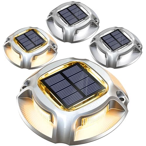 Quntis 4 Pack Solar Deck Lights, 2 Colors in 1 Warm+Cool White Solar Lights Outdoor, IP68 Waterproof Dock Lights Step Lights, Aluminum Solar Lights for Garden Driveway Stair Path Walkway