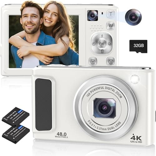 4K Vlogging Camera with 48MP, 16X Zoom, 32GB Card - White
