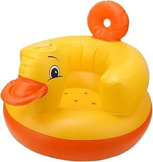 Baby Bath Stool, Yellow Duck Inflatable Baby Chair Sofa Safety Back Seat 60KG Bearing Capacity (Round Bottom Yellow)