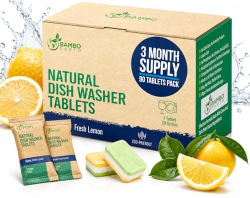 Natural Dishwasher Detergent Tablets - Plant Based Alternative Refill Pack Dishwashing Tabs - Eco-Friendly And Plastic Free Way To Cleaner Dishes - 30/60/90 Refills Dish Washer Soap Pods (90)