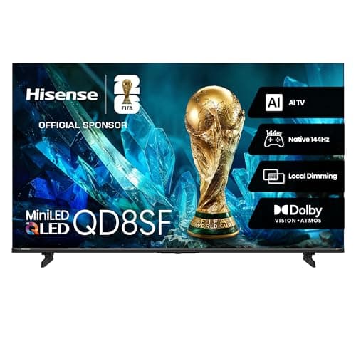 Hisense 55QD8SF - 55" Hi-QLED 144Hz Mini-LED Fire TV, Quantum Dot Technology, 600 Nits, Wide Color Gamut, 4K Upscale, Dolby Vision IQ, Dolby Gaming, Film Maker Mode, HDR Gaming Mode (2026 Model)
