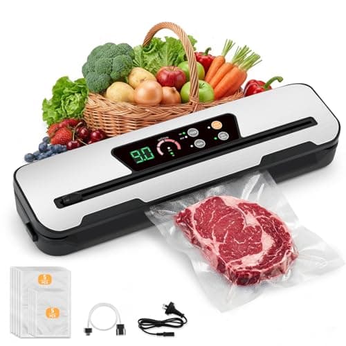 Vacuum Sealer Machine NEXT-SHINE, 80kPa Powerful Food Sealer with Digital Timer, 5-in-1 Vacuum Seal System for Dry & Moist Food, Sous Vide & Meal Prep, Built-in Cutter, Includes Bags & Hose