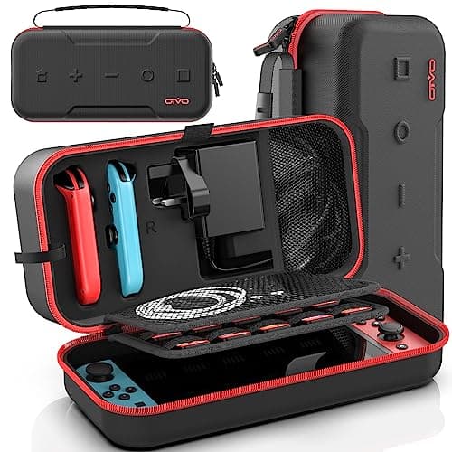 Switch OLED Carrying Case Compatible with Nintendo Switch & Switch OLED, Portable Switch Travel Carry Case Fit for Joy-Con and Adapter, Hard Shell Protective Switch Pouch Case with 20 Games, Red