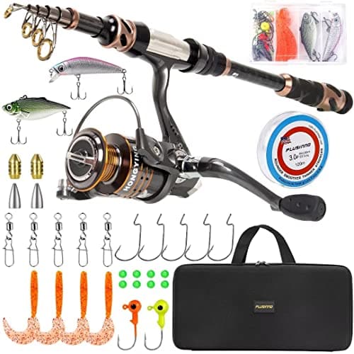 PLUSINNO Fishing Rod and Reel Combos - Carbon Fiber Telescopic Fishing Pole - Spinning Reel 12 +1 Shielded Bearings Stainless Steel BB (Full Kit with Carrier Case, 2.1m 5.91FT)