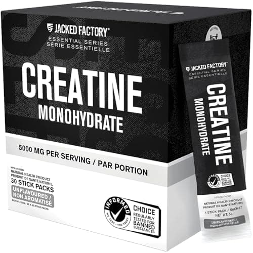 Jacked Factory Creatine Stick Packs - Creatine Monohydrate Powder 5000mg Per Stick - Creatine Supplement for Muscle Growth, Increased Strength, and Improved Athletic Performance - 30 Pack, Unflavoured