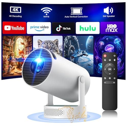 Mini Projector, Short Throw Projector Support 4K WiFi 6 Android TV 11.0, Portable Bluetooth Projectors with Auto Keystone, 220° Rotation, Built-in Speaker for Bedroom Home Theater Outdoor Movies