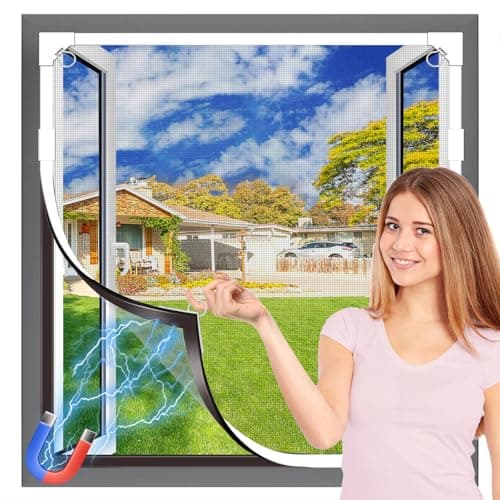 OWYR Magnetic Window Screen Mesh Adjustable Replacement Net Screen Max 39" x 59"（100cm x 150cm), DIY Fiberglass Mesh Window Screens for House Windows White Frame Grey Mesh