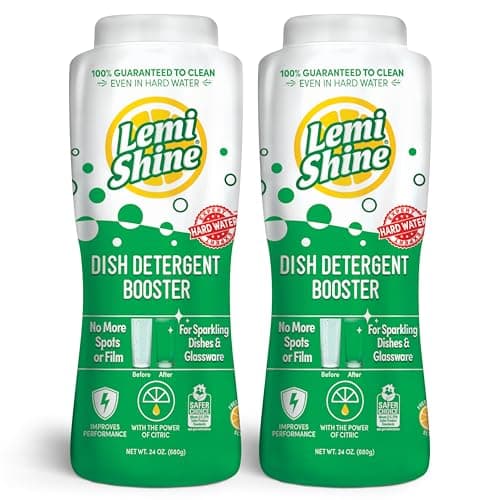 Lemi Shine Booster Natural Lemon Dishwasher Detergent Additive Hard Water Stain Remover for Dishes and Glassware 24oz - 2 Pack Bundle