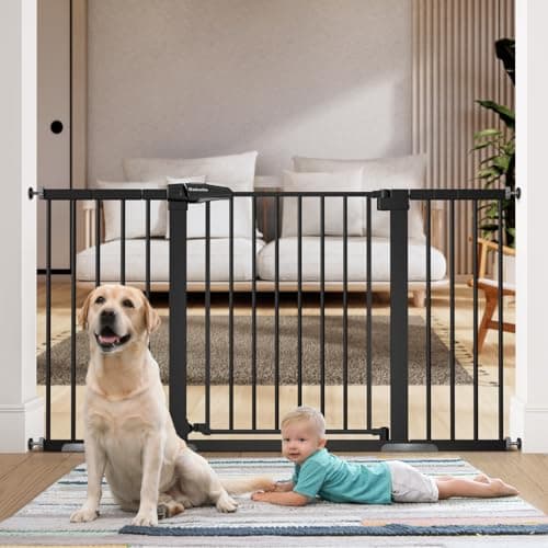 Babelio 29-55 Inch Extra Wide Baby Gate, Metal Dog/Pet Barrier, Pressure Mounted Door for Stairs & Doorways, No Tools and Drilling Needed, Black