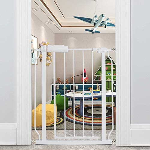 ALLAIBB 24 25 26 27 28 29 Inch Narrow Walk Through Baby Gate Auto Close Tension White Metal Child Pet Safety Gates with Pressure Mount for Stairs,Doorways and Baniste 24.02-29.00 in