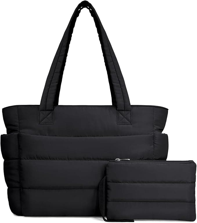 TOPDesign Puffer Tote Bag for Women, Lightweight Puffy Handbag with Compartments, Quilted Shoulder Bag for Work, Travel, Gym