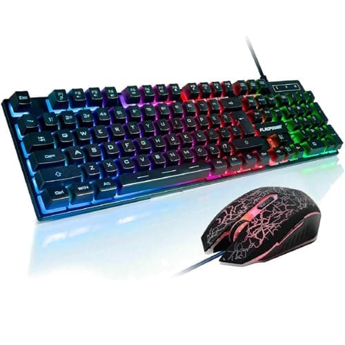 FLAGPOWER Gaming Keyboard and Mouse Combo, Wired Full Size Keyboard Mouse