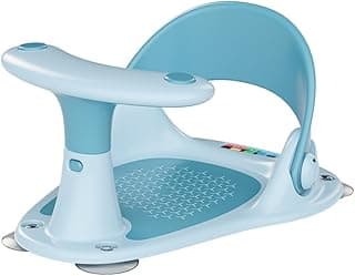 Baby Bath Seat, Portable Bathtub Seat with 4 Suction Cups, Water Thermometer, Non-Slip Soft Mat, Baby Bath Chair for 6-36 Months, Blue