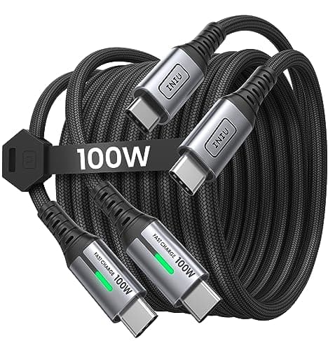 INIU USB C to USB C Cable, [6.6ft 100W, 2Pack ] Fast Charging PD USB C Charger Cable, Nylon Braided Type C Cable for Samsung S23 S22 iPhone 16 15 Pro Max MacBook iPad Dell Google Pixel, etc