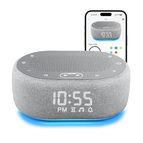 1Mii White Noise Machine with Alarm Clock, Sound Machine for Sleeping for Adult Baby, 30 Soothing Sounds, Smart App Controlled, Dimmable 7-Color Night Light, Sleep Timer, 30 Volume Levels - Grey