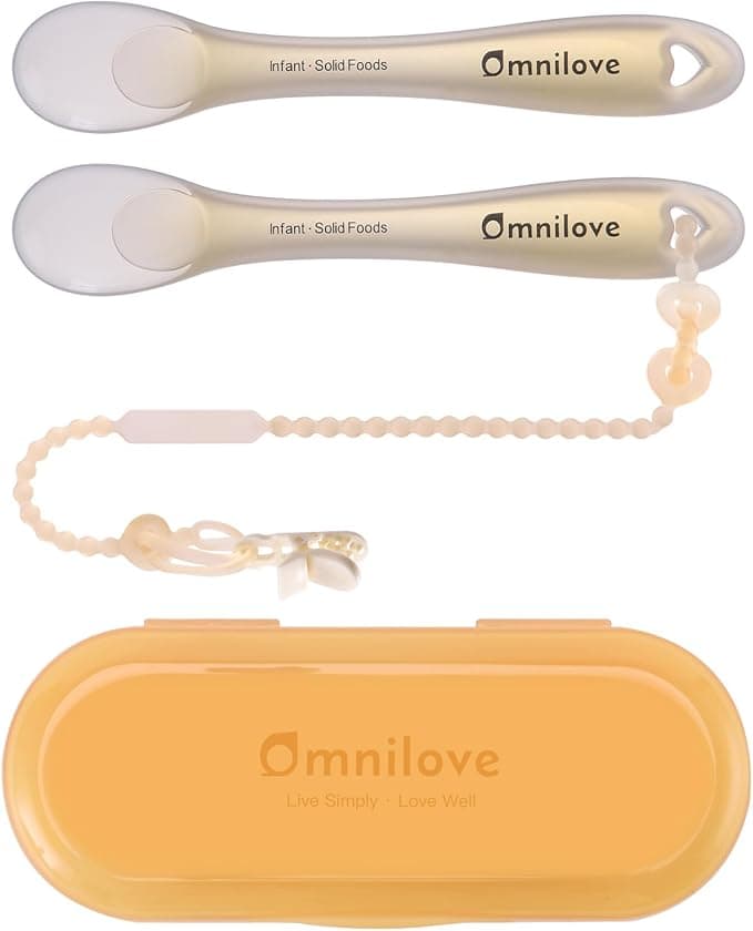 Baby Spoon 6 Months, Baby Led Weaning Supplies, Toddler Utensils with Safety Chain, Toddler Essentials, Dishwasher Safe Baby Safety Products