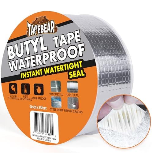 TAPEBEAR Butyl Tape Waterproof Sealant Tape 2inch x33feet, Aluminum Foil Duct Sealing Tape for RV Roof Repair, Boat and Pipe Sealing, Silicone, Glass & EDPM Roof Leak Patching, Silver