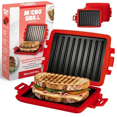 Microwave Sandwich Maker, Toaster, 4 Minute Grill, Grilled Cheese, Crispy, Toastie Maker, Panini Press, Dishwasher Safe, Microwave Grill, Office, Home, Travel & School Dorms (Red, Large)