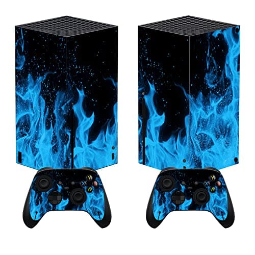 PlayVital Blue Flame Custom Vinyl Skins for Xbox Series X, Wrap Decal Cover Stickers for Xbox Series X Console Controller