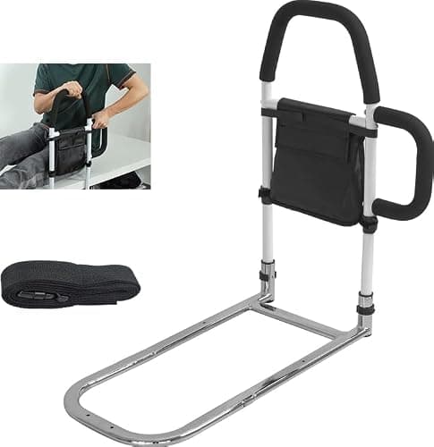 ITHWIU Bed Assist Rail with Storage Pocket, Adjustable Safety Bed Rail for Elderly and Toddlers, Home Bedside Support Bar, Black