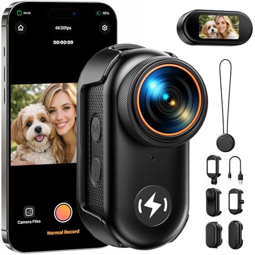 4K POV Camera Thumb Size Body Camera, WiFi Mini Action Camera with 64GB Card, Magnetic Mount Wearable Vlogging Cameras for TikTok YouTube Travel