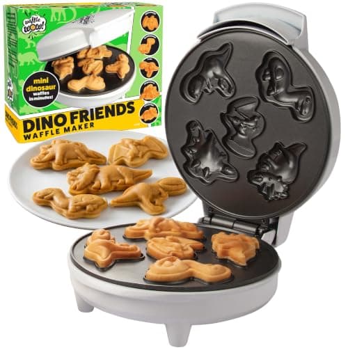 Dinosaur Mini Waffle Maker- 5 Different Shaped Dinos in Minutes - Make Fun Jurassic Breakfast for Kids and Adults with Cool Novelty Pancakes, Electric Non-Stick Waffler Iron, Fun Gift for Holiday