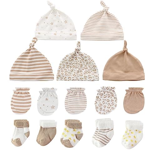 MAMIMAKA Baby Boys Caps Mittens and Thick Warm Socks Cotton Newborn Essentials Accessories (Hats+Gloves+Terry Socks),0-6 Months