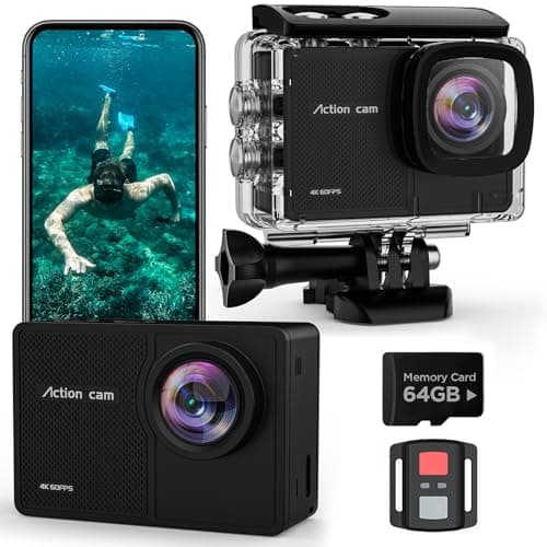 TIMNUT 4K60fps Action Camera - Waterproof Camera with 64G SD Card 48MP HD WiFi Camera with EIS 40M Underwater Camera Wide Angle Sports Camera with 2 * 1350 mAh Batteries Helmet Mount Accessories Kits