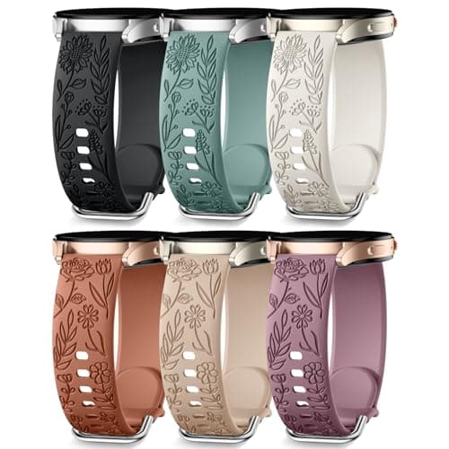 SNBLK Floral Engraved Bands Compatible with Samsung Galaxy Watch 7 Band 6 5 4 Active 2 40mm 44mm/5 Pro/Watch 6/4 Classic, 6Pack 20mm Cute Flower Soft Silicone Sport Strap for Samsung Watch Bands Women