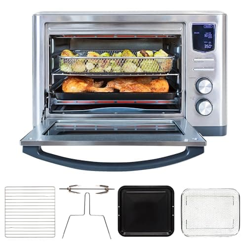 Kenmore Toaster Oven Air Fryer - Fry Chicken, Rotisserie, Bake Bread, Cookie, Pizza Dehydrator Racks Convection Kitchen Appliances 26 Quart Four à friteuse à air Stainless Steel