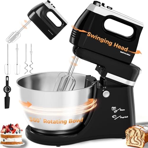 Stand Mixer Hand Mixer Kitchen Electric - 2-IN-1 4.8 QT Auto-Rotating Bowl & Beater Tilt-Head Standing Mixer, 250 Watt 5-Speed with Turbo Boost Household Mixer with Beaters & Dough Hooks for Baking