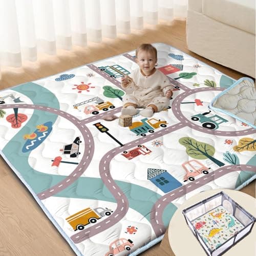 Baby Play Mat for Floor, 47x47 Play Mat for Playpen, Car Baby Play Mat Cushioned Crawling Mat Soft Thick Playpen Mat Non-Slip Activity Playmats for Baby Toddlers Infants (Car, 47x47)
