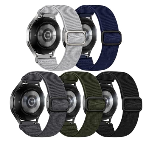 Knossen 5 Pack Stretchy Bands Compatible with Samsung Galaxy Watch 7 6 5 4 FE Band 40mm 44mm 45mm/Watch 6 4 Classic 4 42mm 46mm 43mm 47mm/Active 2, 20mm Water-Resistant Elastic Nylon Sport Strap