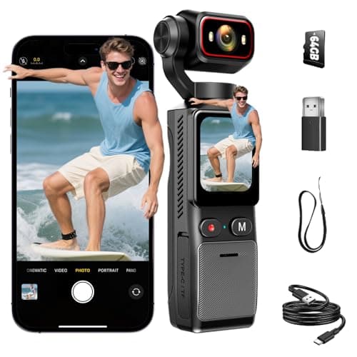 4k Pocket Vlogging Camera, Handheld Action Camera, Portable Content Creator Camera with 1.69" Color Touchscreen, 160° Wide-Angle & Stabilization Body Cam, Blogging Camera for Travel, Sports (64G)
