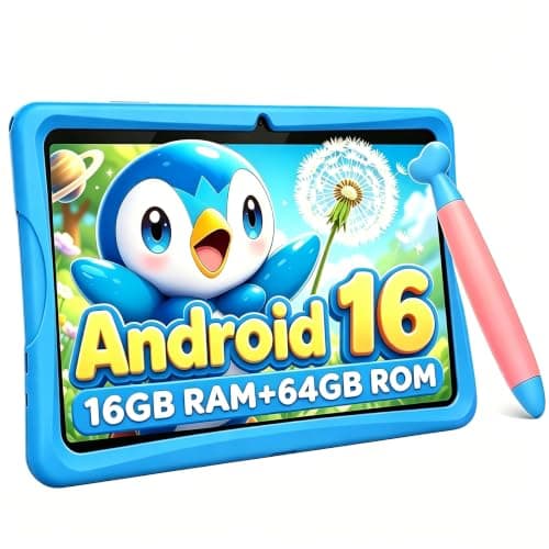2026 Upgraded TABWEE Kids Tablet 10 Inch,Android 16 Tablets for Kids Ages 3-12, 12GB(4+8) RAM 64GB ROM 2TB TF, Toddler Learning Tablet with Parental Control, Kid-Proof Cover, Stylus, EyeCare Screen