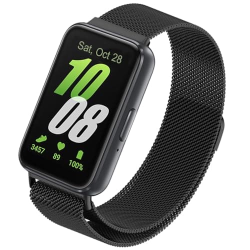 YOFUNTLE Compatible for Samsung Galaxy Fit 3 Band, Stainless Steel Mesh Loop Adjustable Magnetic Clasp Smartwatch Strap Wristband for Galaxy Fit3 SM-R390 (Black), 18mm