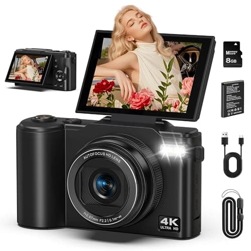 4K Digital Camera for Photography, 64MP Vlogging Camera for YouTube with 180° Flip Screen, 18X Zoom UHD Autofocus Video Camara, Compact with Micro SD Card for Teens, Boys & Girls, Beginners
