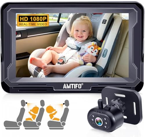 AMTIFO Baby Car Camera - 4.3-Inch HD Display, Night Vision, 150 Wide-Angle Lens, Adjustable Baby Car Monitor for Parents, Easy Installation, Safe Driving Solution for Infants & Toddlers